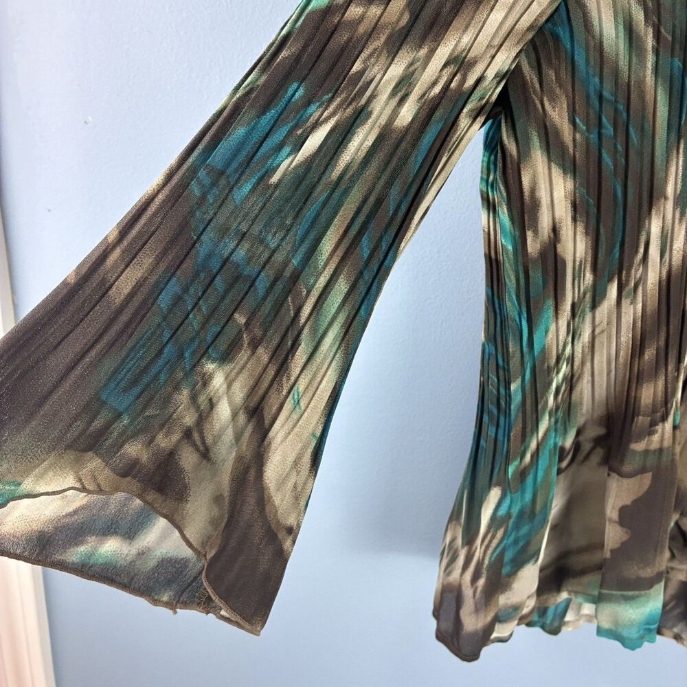 New Directions Women’s Brown/Teal Tie Dye Ruffle Blouse Size Petite L